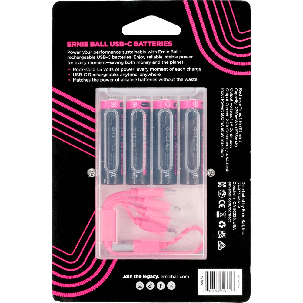 Ernie Ball Ernie Ball USB-C Rechargeable AA Battery by Paleblue (4 Pack) - Misc