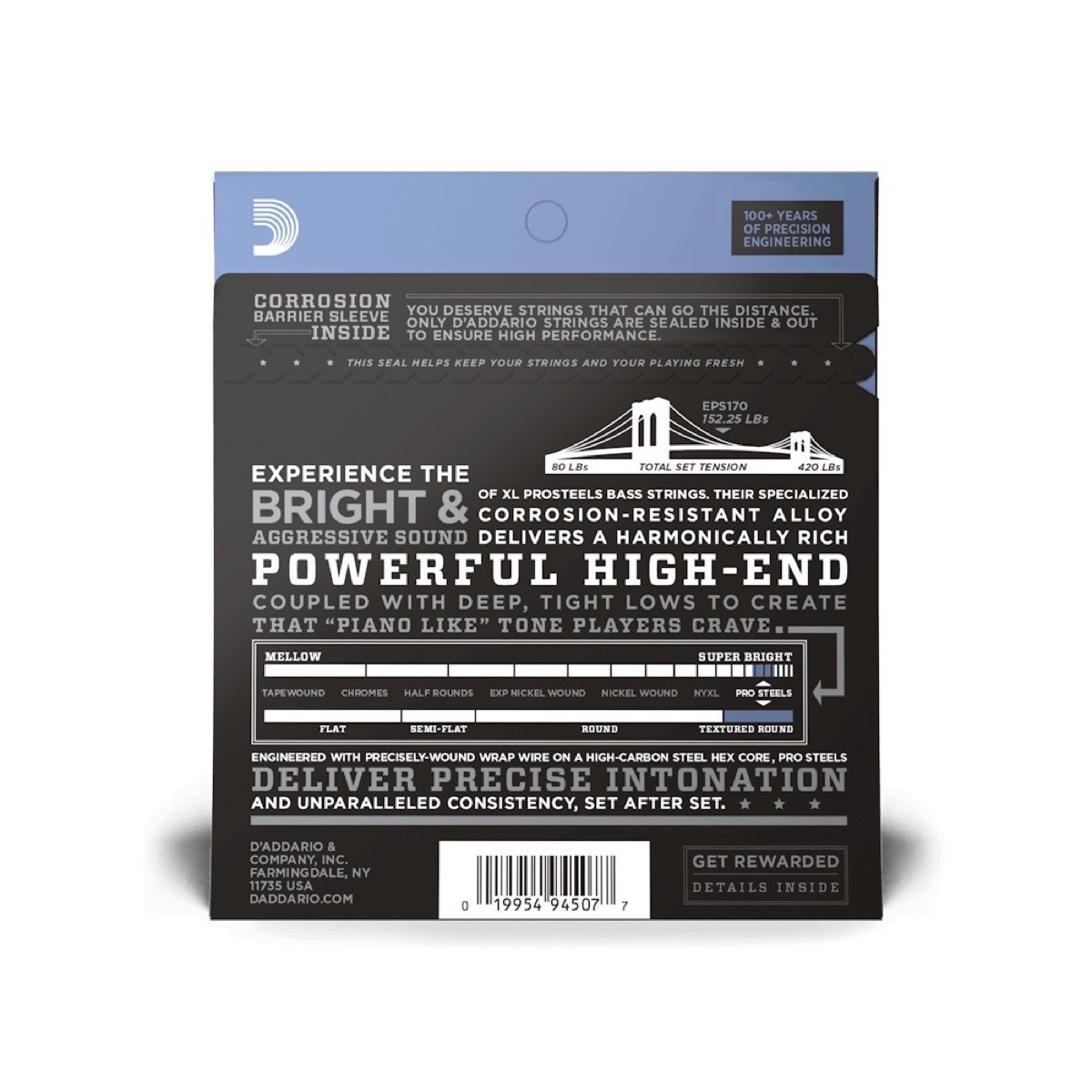 D'Addario D'Addario EPS170 ProSteels 45-100 Bass Light, Long Scale - Strings