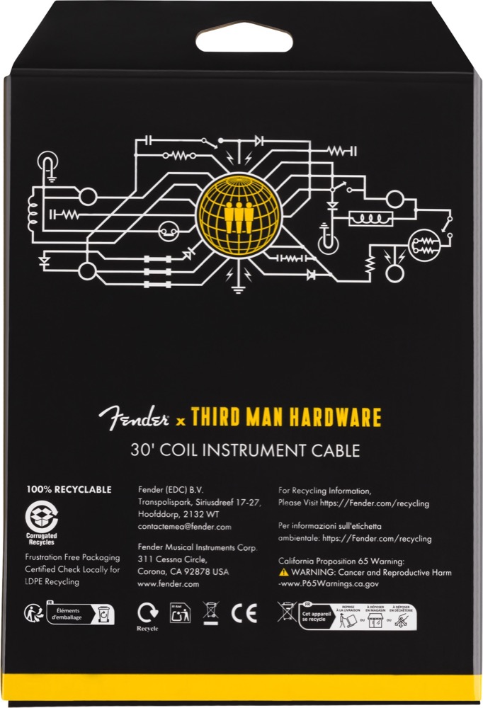 Fender Fender Third Man Hardware 30 Foot Contour Coil Cable In Yellow - Cables