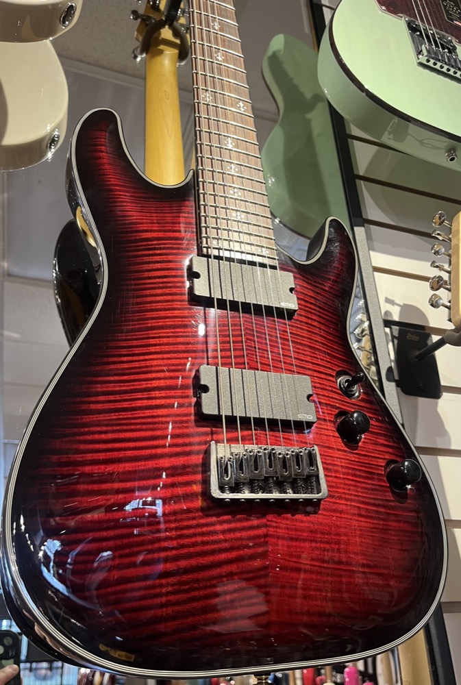 USED Schecter Damien Elite-7 Crimson Red Burst